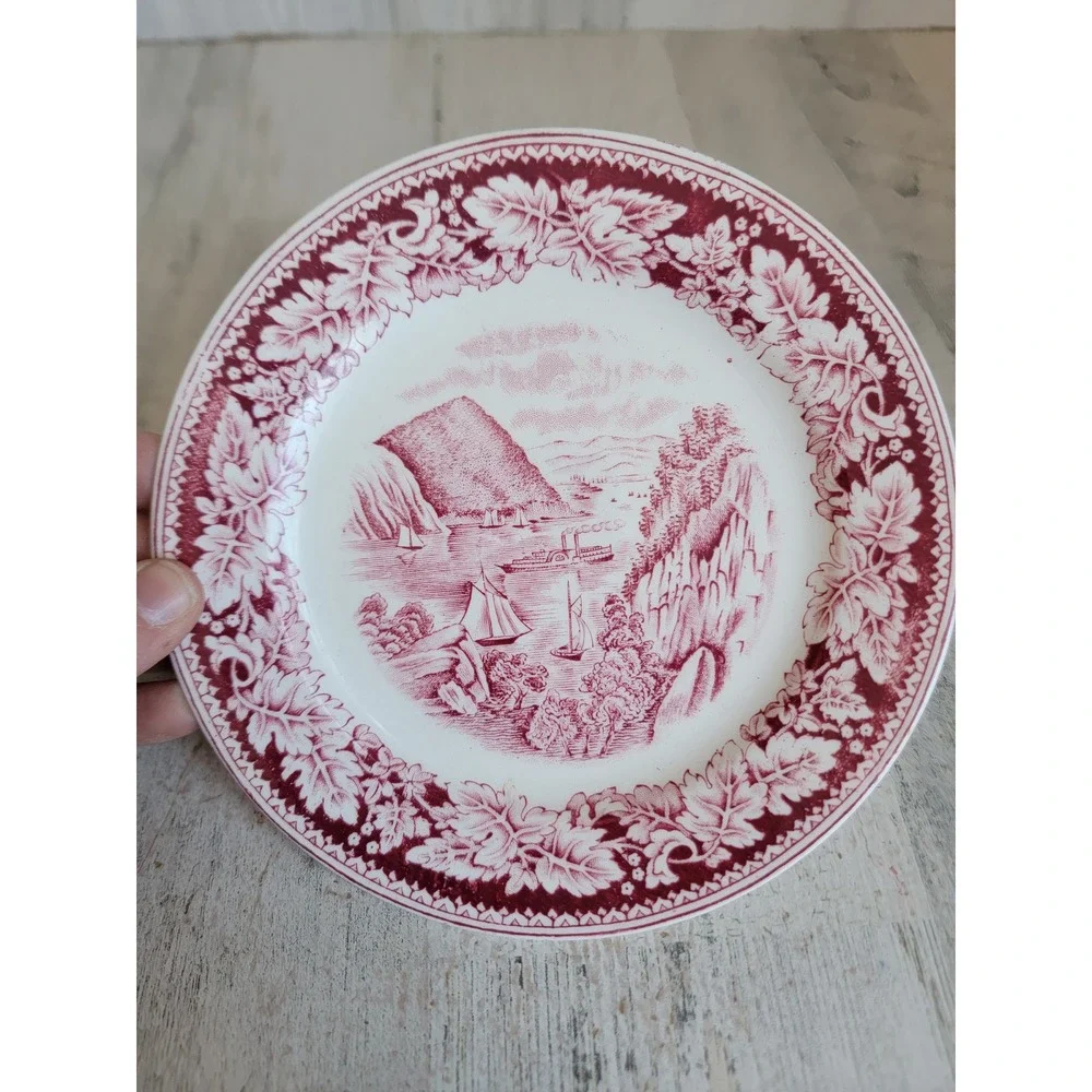 Red‎ Currier Ives Homer red sea ship sail plate dessert crow nest unique